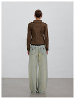 Brown Asymmetric Suede Jacket