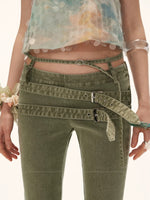 Vintage Multi-Belt Flared Denim Pants