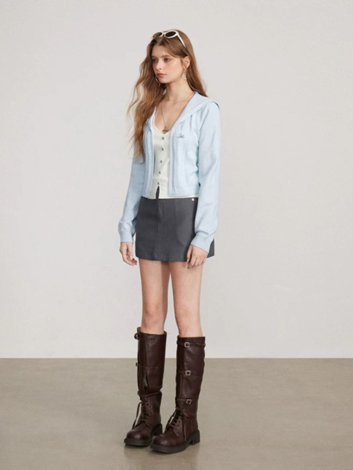Contrast Collar Layered Knit Sweater