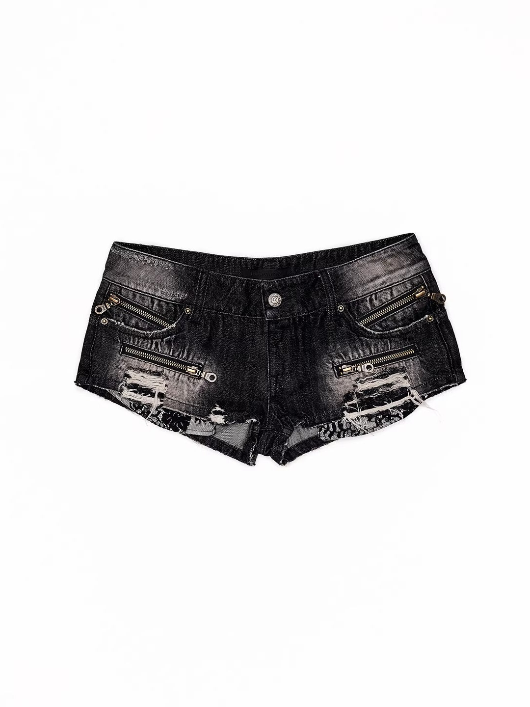 Distressed Zipper Denim Shorts