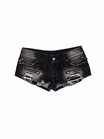 Distressed Zipper Denim Shorts