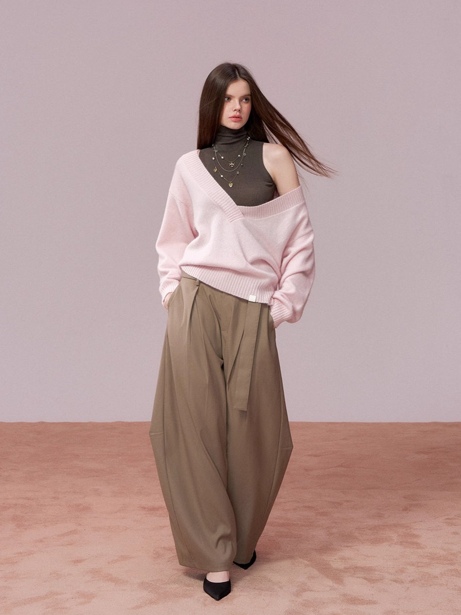 Belted Wide-Leg Tailored Trousers