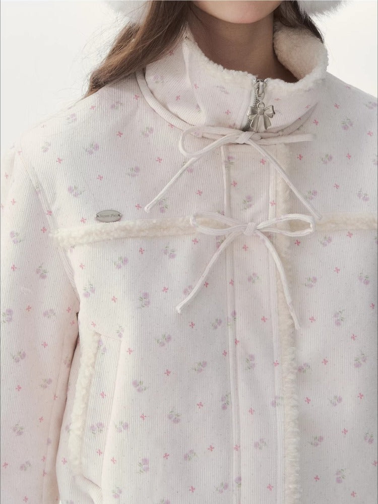 Floral Corduroy Shearling Jacket &amp; Skirt Set