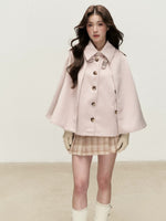 Vintage Plaid Panel Wool Cape Coat