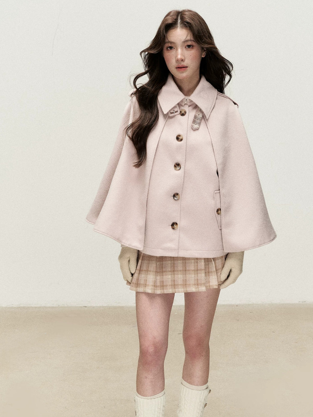 Vintage Plaid Panel Wool Cape Coat