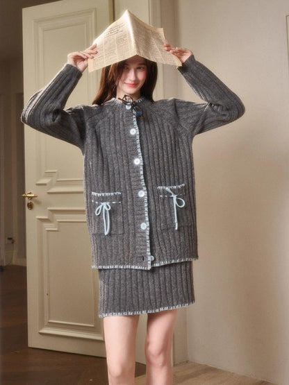 Latitude 69° Wool Contrast Trim Knit Sweater Set