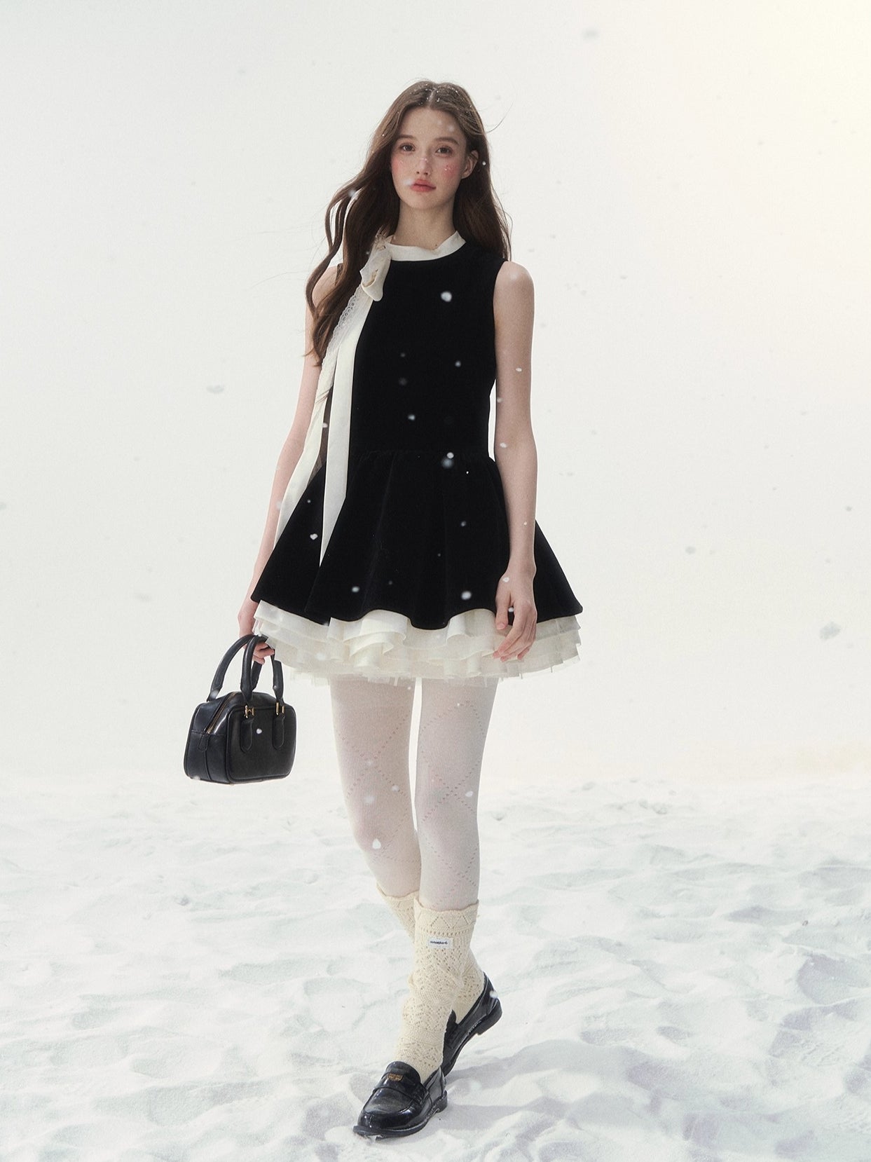 Black Velvet Bow Mini Dress