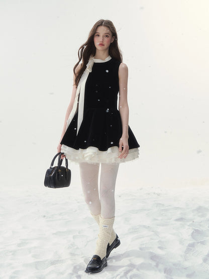 Black Velvet Bow Mini Dress