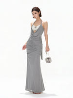 Halter Sequin Mesh Dress