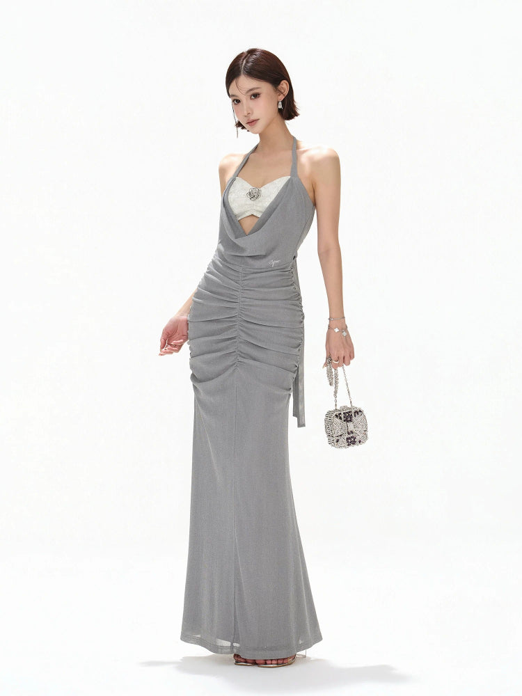 Halter Sequin Mesh Dress