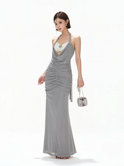 Halter Sequin Mesh Dress