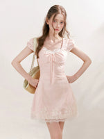 Pink Lace Trim Mini Dress