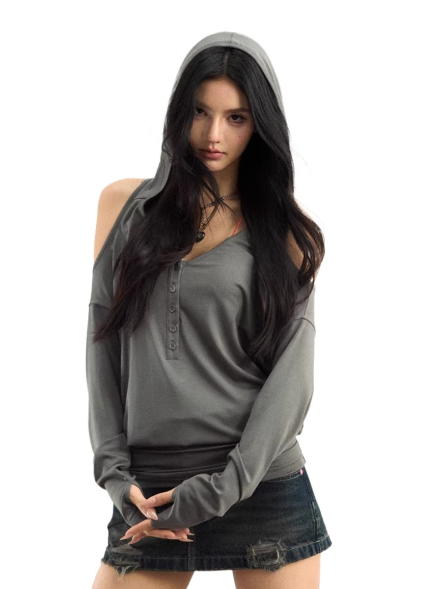 Off-Shoulder Hooded Tee