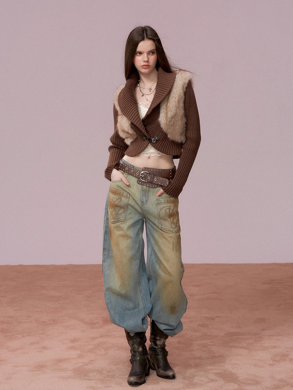 Washed Distressed Embroidered Denim Jeans