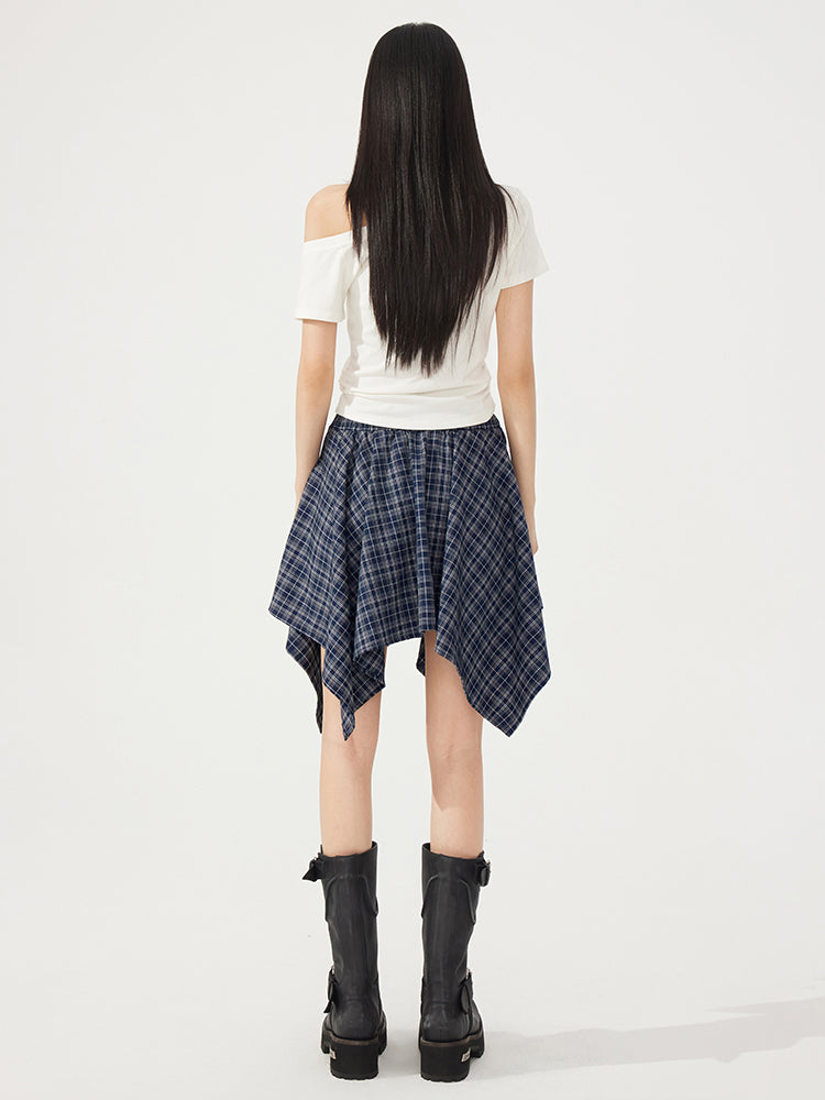 High-Elasticity Star-Studded Diagonal Shoulder T-Shirt