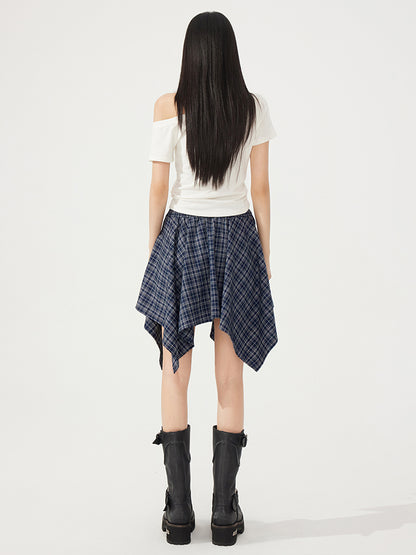 High-Elasticity Star-Studded Diagonal Shoulder T-Shirt