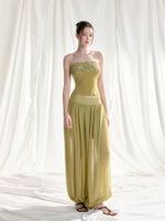 Floral Appliqué Bustier & Mesh Pants Set