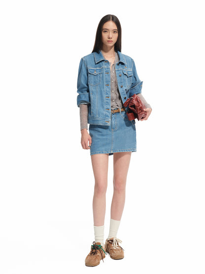 Denim Mid-rise Straight Pencil Skirt