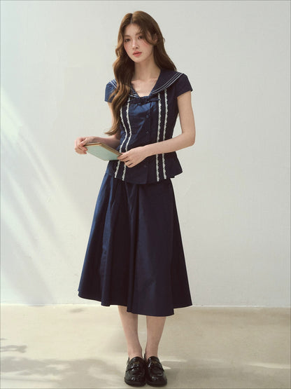 "Island Poetry" Sailor Collar Shirt Set