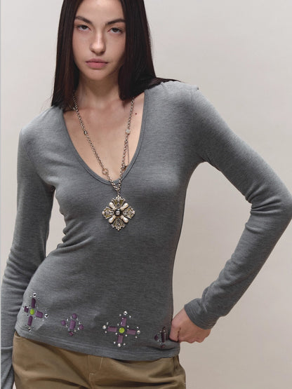 Gem-Detail Two-Piece Knit Set