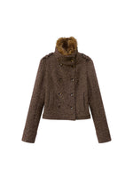 British Vintage Wool Fur Collar Coat