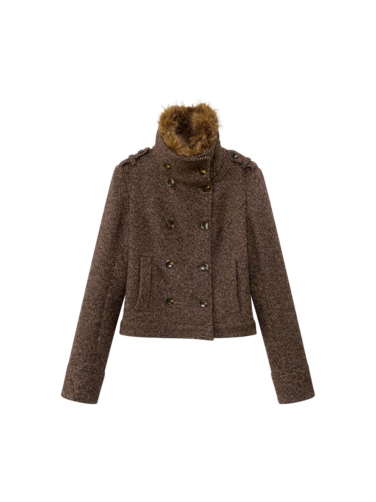 British Vintage Wool Fur Collar Coat