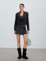 Asymmetric Mock-Layer Heart-Button Skirt