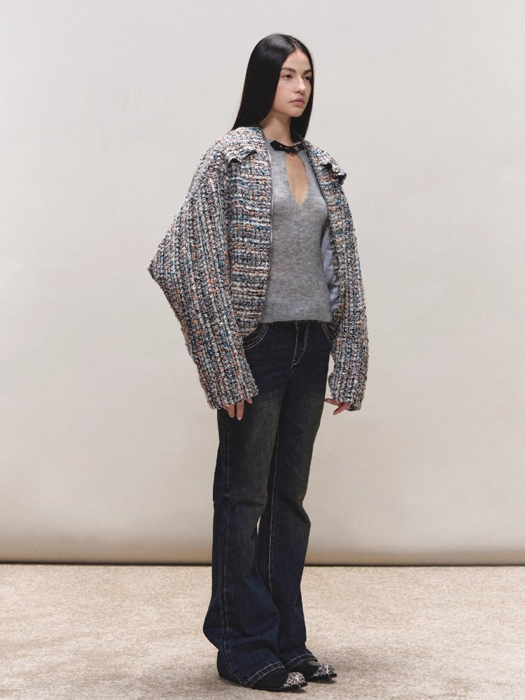 Wool Diamond-Stitch Tweed Jacket