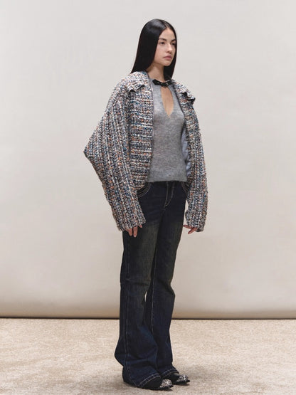 Wool Diamond-Stitch Tweed Jacket
