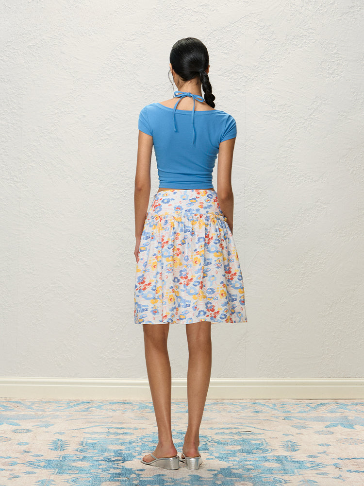 Orange &amp; Blue Halter Layered T-Shirt