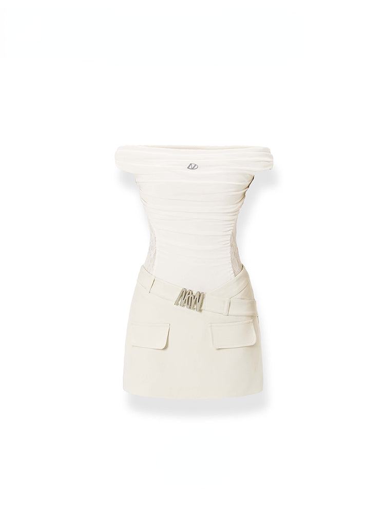 White Satin Patchwork Bodycon Dress