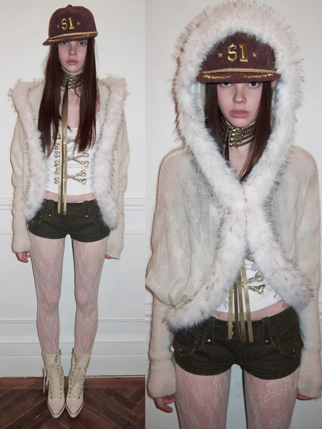 Mohair Collar Knit Shawl Cardigan