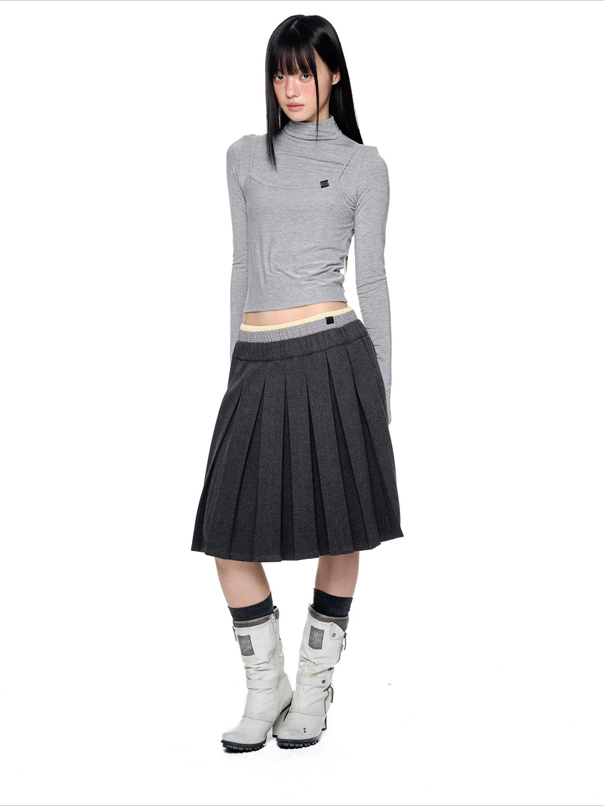 Plaid Pleated A-Line Skirt
