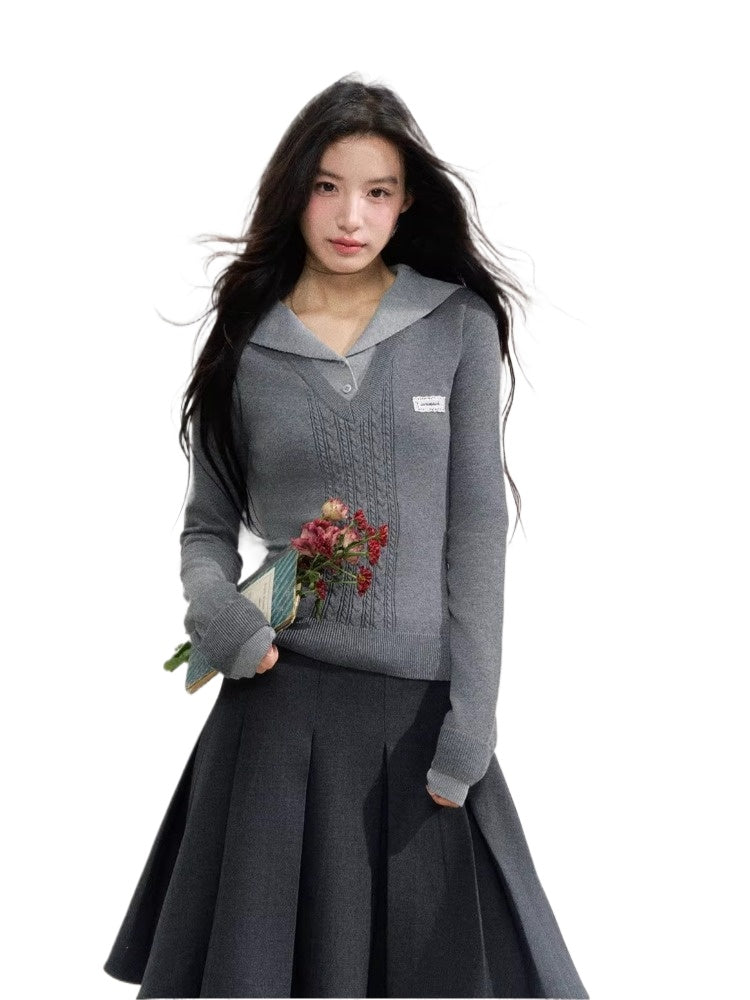 Navy Collar Knit Blouse