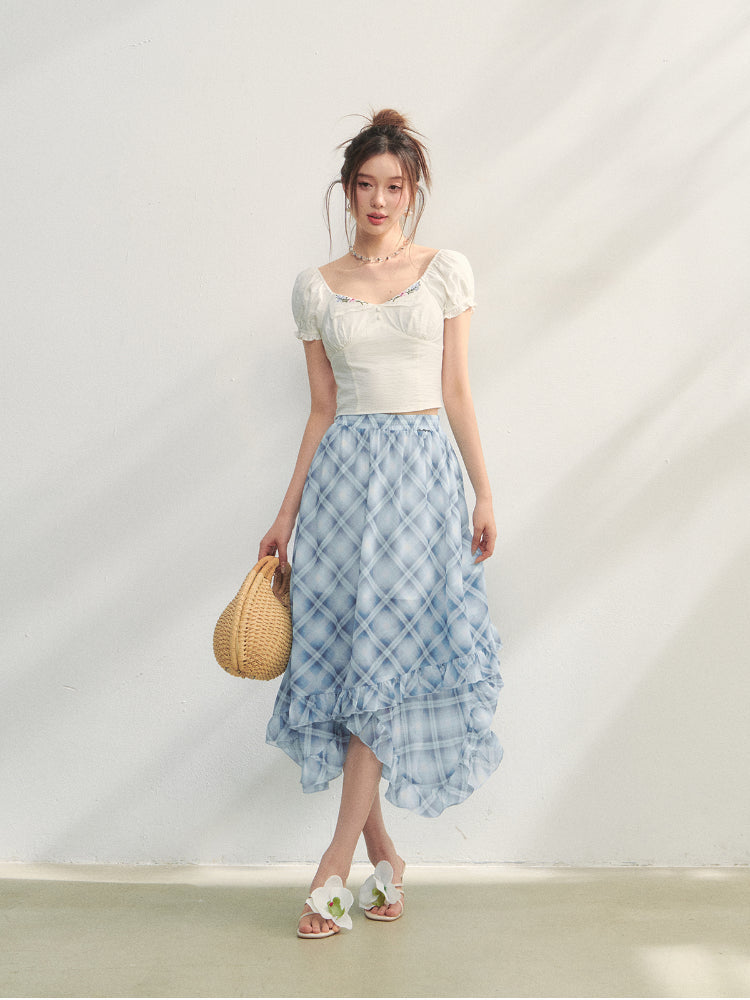 Irregular Ruffle  Top &amp; Midi Skirt Set