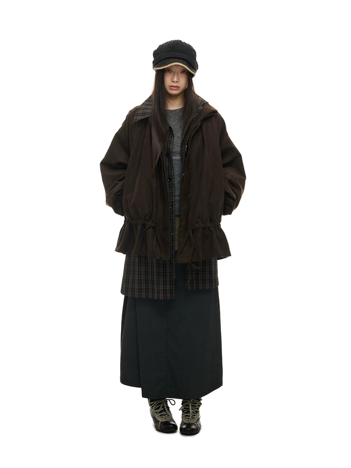 Suede Drawstring Trim Coat