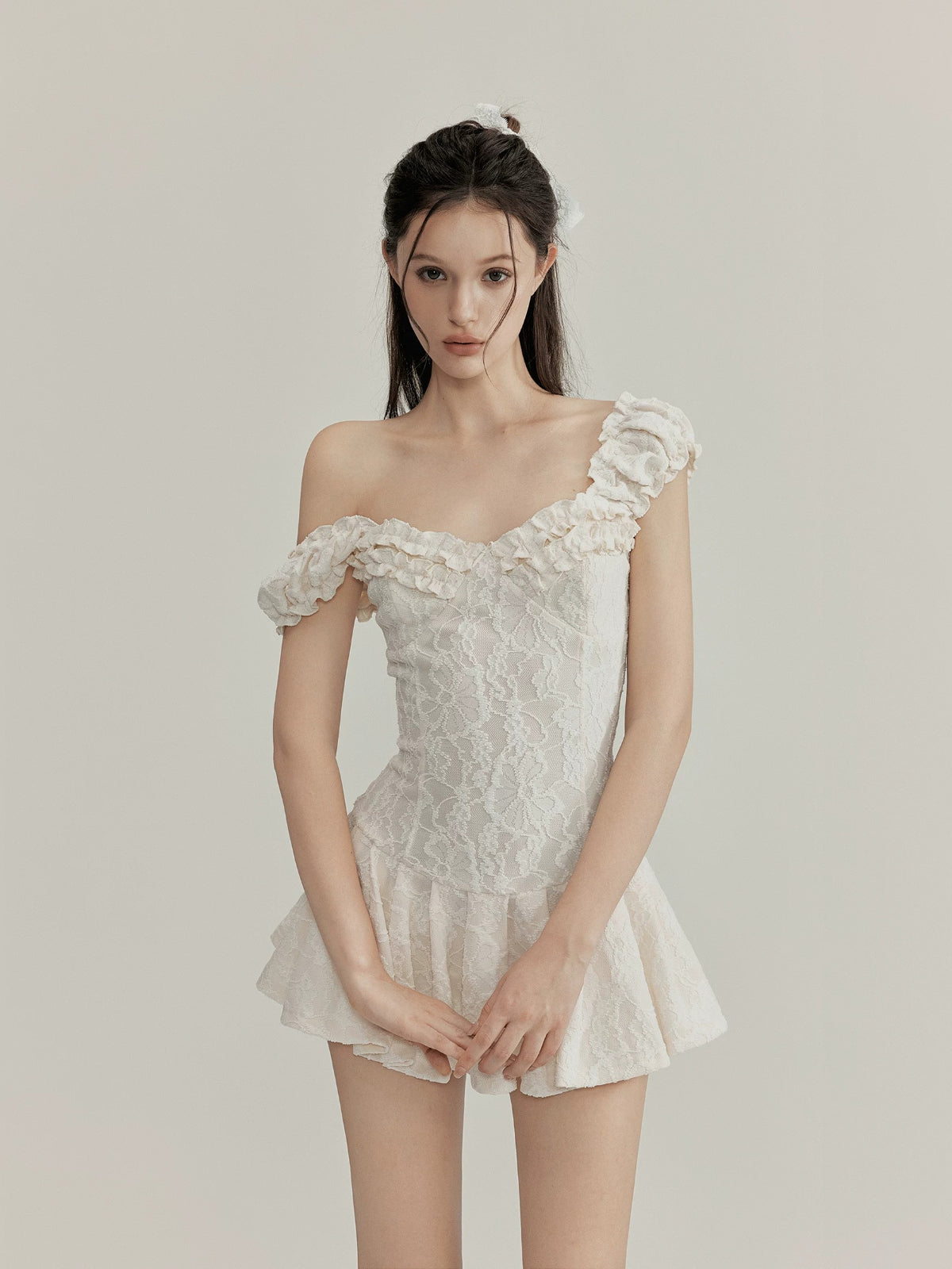 Jacquard Ruffle Mini Dress