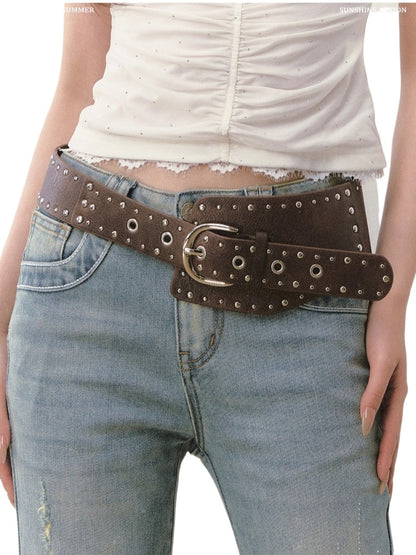Heavy-Duty Rivet Wide Waist Belt