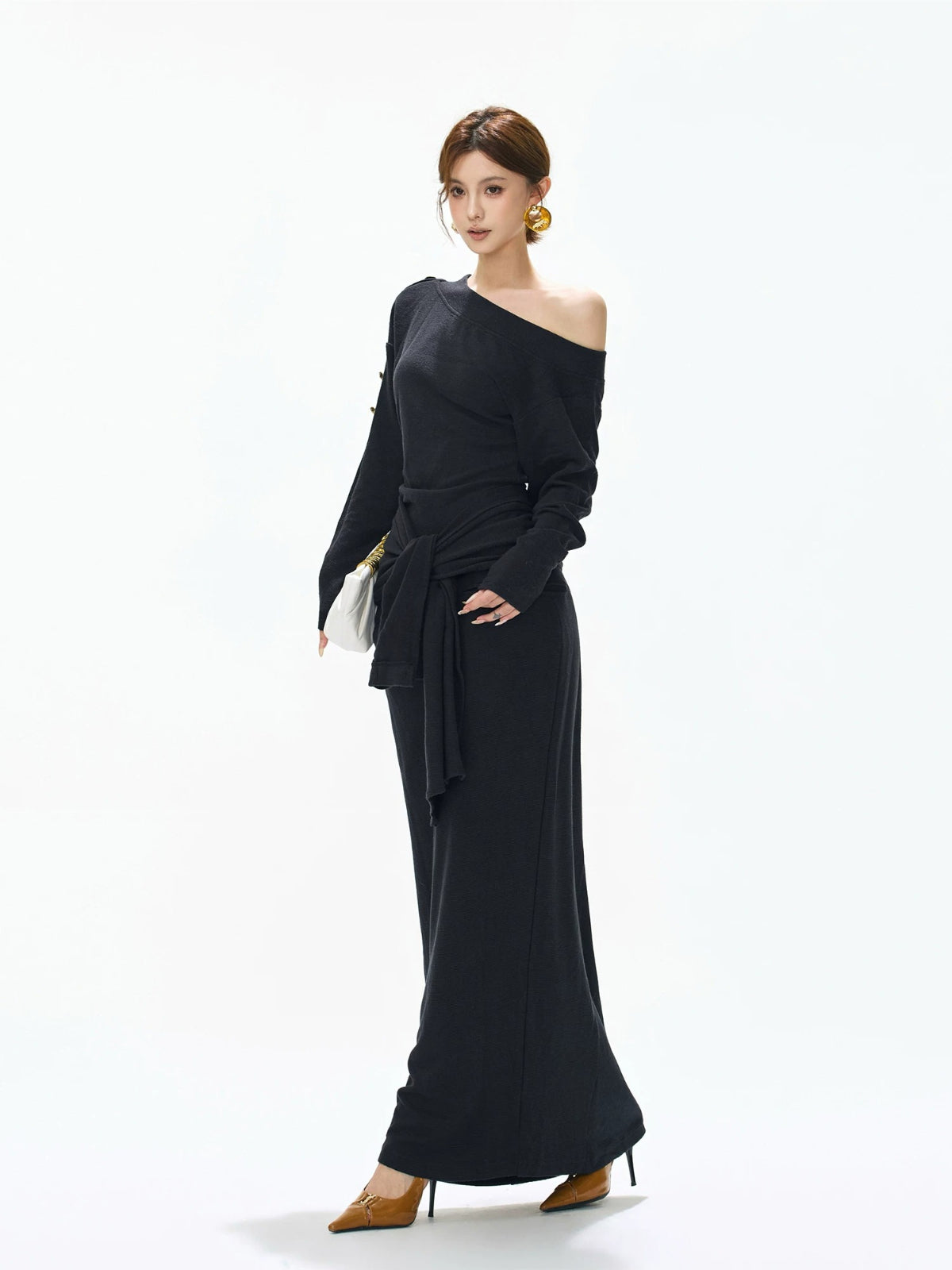 Detachable Shawl Knit Skirt Set