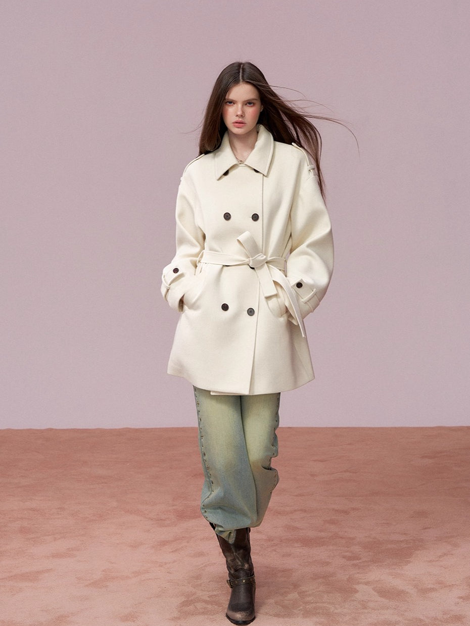 Fur Collar Cape-Style Wool Coat