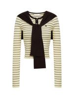 Striped Shawl Collar Knit Top