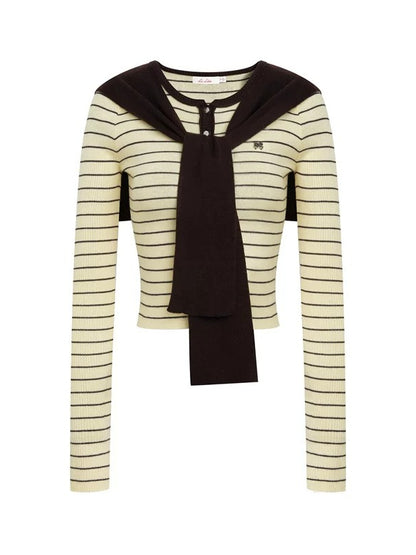 Striped Shawl Collar Knit Top