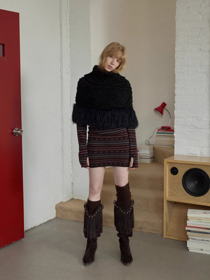 Fair Isle Off-Shoulder Jacquard Knit Dress