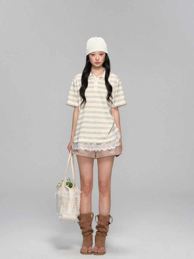 Floral Striped Polo Shirt