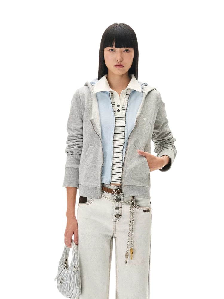 Contrast Double-Placket Hoodie