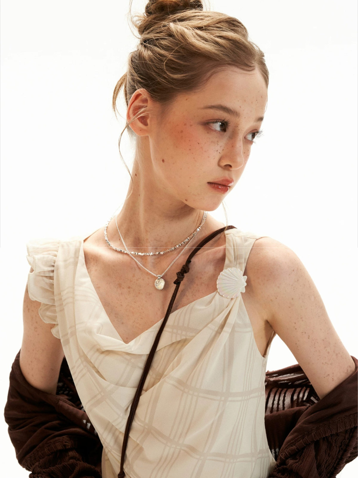 Asymmetric Pearl Chiffon Layered Top