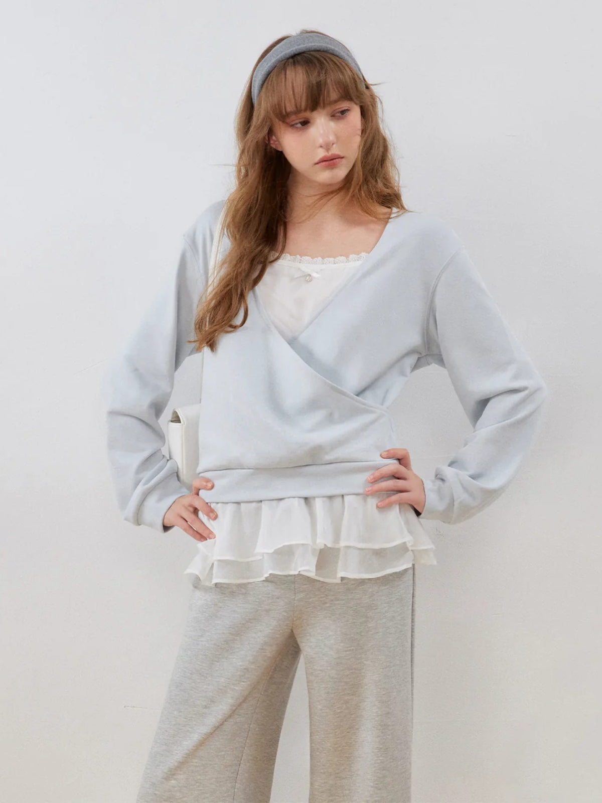 Lace V-Neck Sweatshirt Top