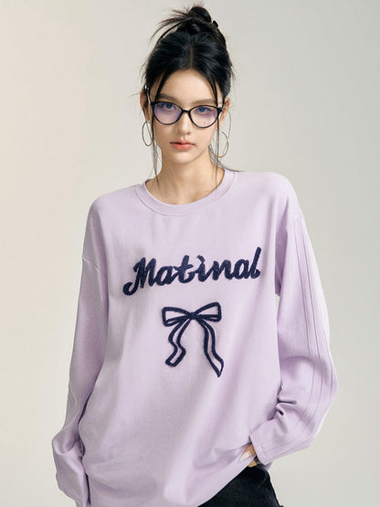 Off-white &amp; Purple Bow Embroidered Crewneck T-Shirt