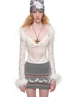 Flocked Lace V-Neck Mesh Bodysuit