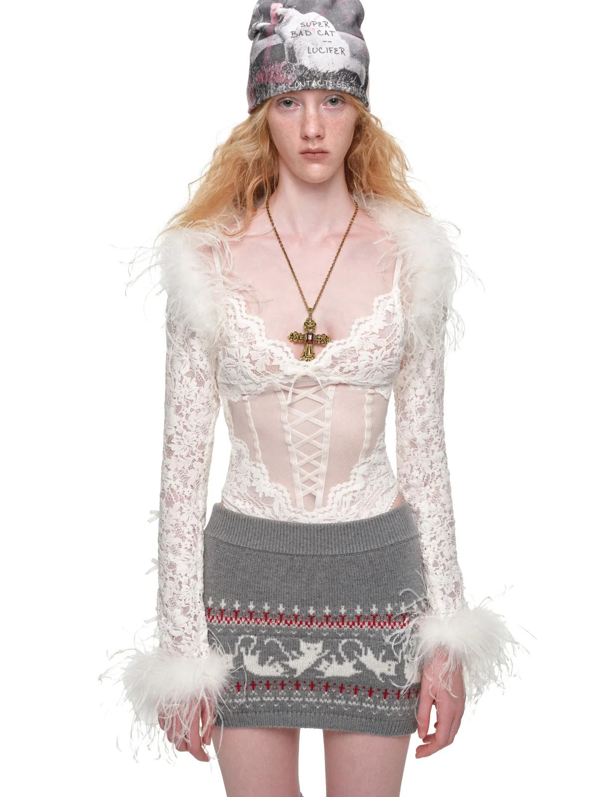 Flocked Lace V-Neck Mesh Bodysuit